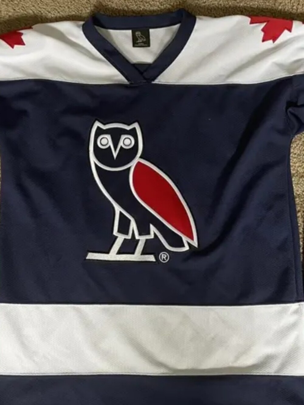NWOT Drake OVO Navy, White & Red Hockey Jersey with Owl Crest